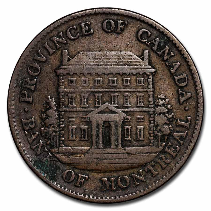 1842-1845 Canada Bank of Montreal Half Penny Bank Token Avg Circ: 1842-1845 Canada Bank of Montreal Half Penny Bank Token Avg Circ Product ID: 261398 Year: Random Grade: Average Circulated Grade Service: None Denomination: 1/2 Penny Mint Mark: Not Shown