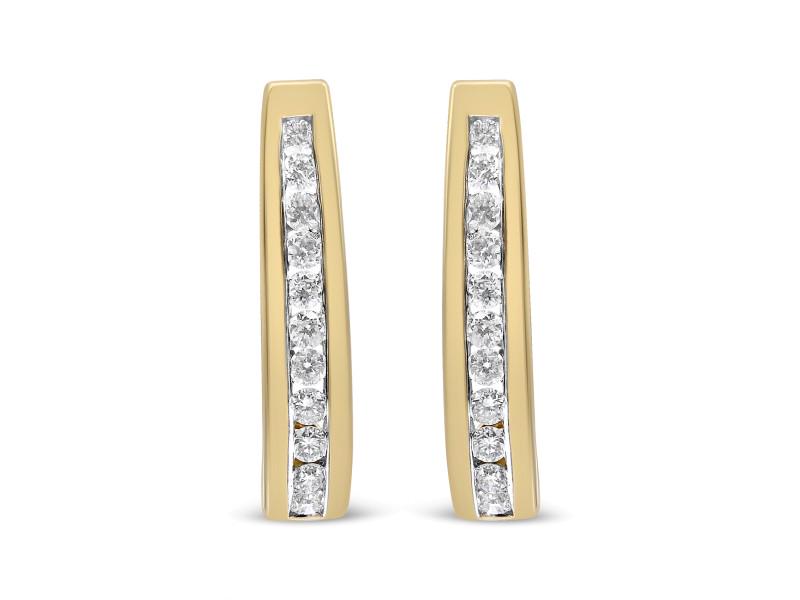 10K Yellow Gold 1/2 Cttw Channel Set Lab Grown Round Diamond J-Hoop Earrings (G-H Color, I1-I2: 10K Yellow Gold 1/2 Cttw Channel Set Lab Grown Round Diamond J-Hoop Earrings (G-H Color, I1-I2 Clarity) Product Code: 019562ES54 Condition: Never-Worn Metal: Yellow Gold Stone: Diamond ---- Fashioned