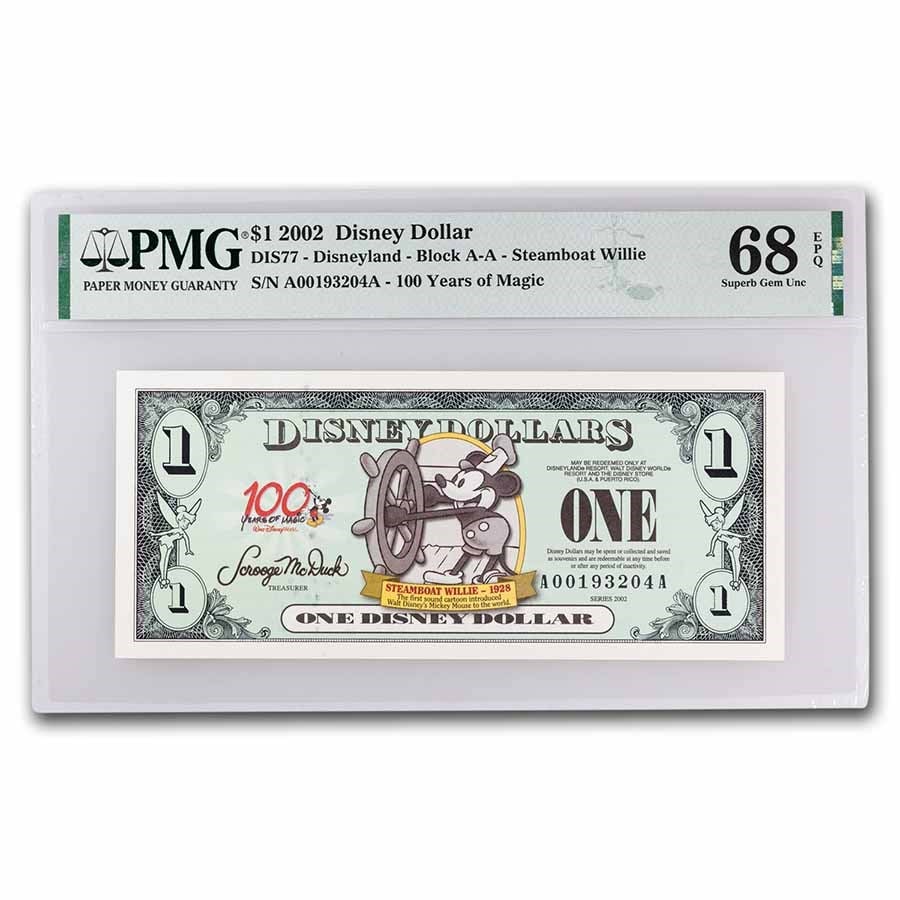 2002 $1.00 (AA) Steamboat Willie (DIS#77) CU-68 EPQ PMG (1 of 3)
