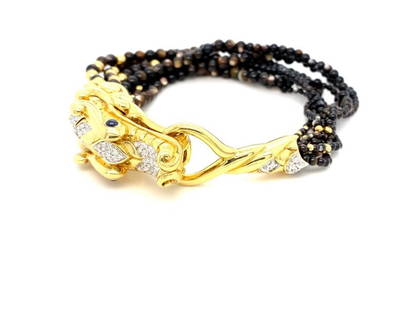 Pre-Owned John Hardy Diamond & Black MOP Naga Collection Bracelet 18K YG: Pre-Owned John Hardy Diamond & Black MOP Naga Collection Bracelet 18K YG Product Code: sf801_7716480614554 Brand: John Hardy Condition: Pre-Owned