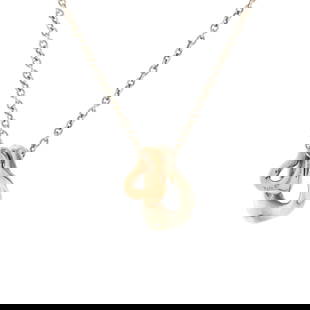Tiffany & Co. Elsa Peretti Double Open Heart Pendant Necklace Sterling Silver and 18K Rose Gold: Tiffany & Co. Elsa Peretti Double Open Heart Pendant Necklace Sterling Silver and 18K Rose Gold Metal Type: 18K Rose Gold, Sterling Silver Total Item Weight: 2.64 g Collateral: Signed Box, Signed Pouc