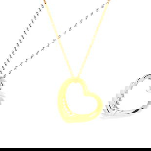 Tiffany & Co. Elsa Peretti Open Heart Pendant Necklace 18K Yellow Gold with Diamonds 22mm: Tiffany & Co. Elsa Peretti Open Heart Pendant Necklace 18K Yellow Gold with Diamonds 22mm , Metal Type: 18K Yellow Gold Metal Finish: High Polish Hallmarks Type: 750, Designer Signature Signature / Ha