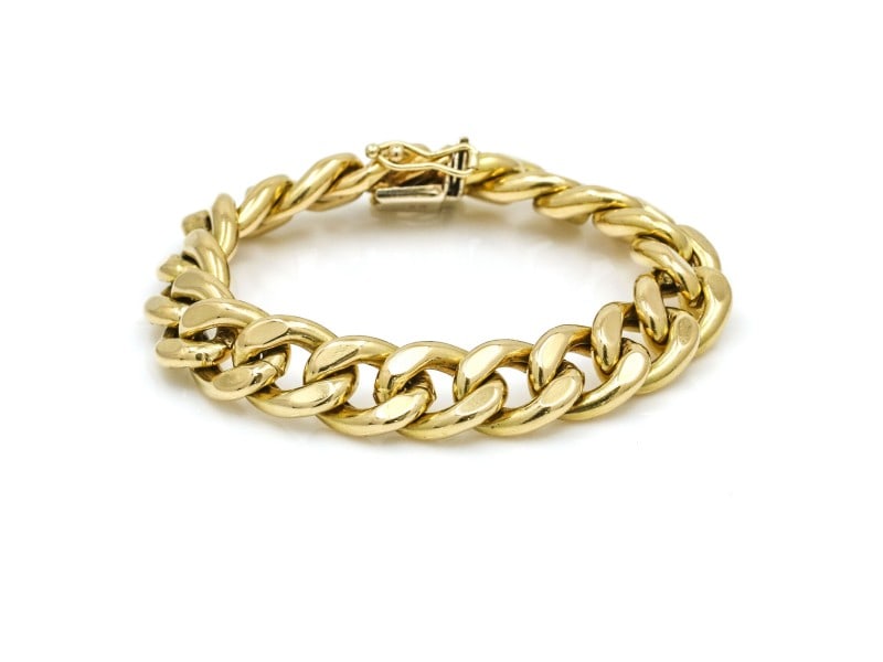 womens Cuban Curved Link Statement Bracelet In 18k Yellow Gold (1 of 5)