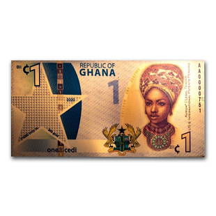 2020 Republic of Ghana 1/1000 oz Gold African Liberty Foil Note: 2020 Republic of Ghana 1/1000 oz Gold African Liberty Foil Note Product ID: 218166  Year: 2020  Grade: (U) Crisp Unc  Grade Service: None  Denomination: 1 Cedi  Mint Mark: N/A - Not Available