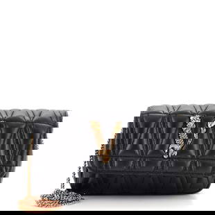 Versace Virtus Chain Flap Shoulder Bag Quilted Leather Mini: Versace Virtus Chain Flap Shoulder Bag Quilted Leather Mini Exterior Color: Black Interior Color: Black, Print, Yellow Exterior Material: Leather Interior Material: Fabric Hardware Color: Gold Acc