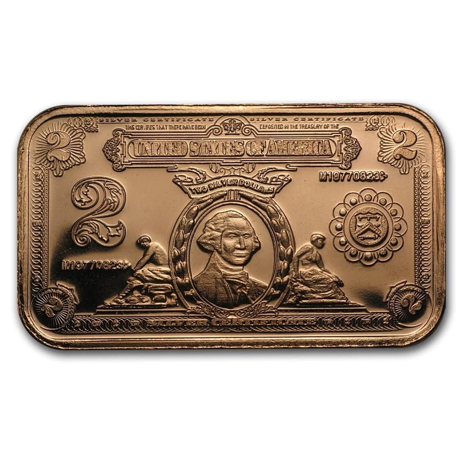 1 oz Copper Bar - $2.00 Washington Silver Certificate Replica (1 of 2)