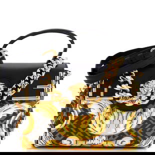 Versace x Fendi Fendace La Medusa Top Handle Bag Printed Laminated Leather with Leather Medium: Versace x Fendi Fendace La Medusa Top Handle Bag Printed Laminated Leather with Leather Medium Exterior Color: Black, Print Interior Color: Purple Exterior Material: Canvas Coated, Leather Interior Ma
