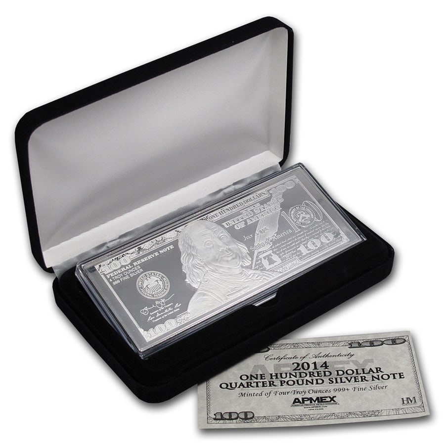 4 oz Silver Bar - 2014 $100 Bill (w/Box & COA) (1 of 3)