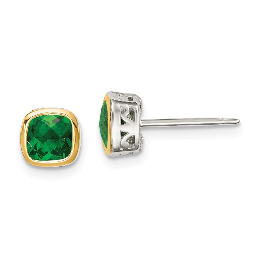 Sterling Silver w/14k Accent Emerald Square Stud Earrings (1 of 3)