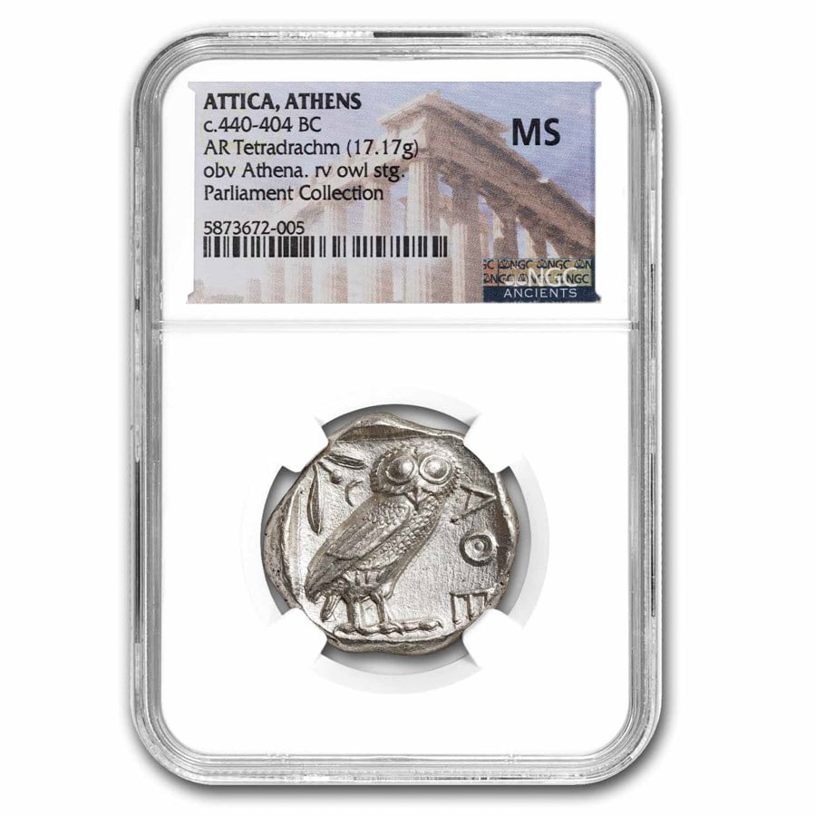 Athens AR Tetradrachm Owl 440-404 BC MS NGC (Parliament Col) (1 of 3)
