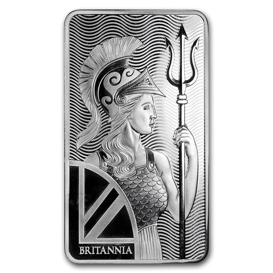 10 oz Silver Bar - The Royal Mint Britannia: 10 oz Silver Bar - The Royal Mint Britannia Product ID: 173009 Year: N/A Grade: None Grade Service: None Mint Mark: N/A - Not Available Metal Content: 10 troy oz Purity: .999 Out