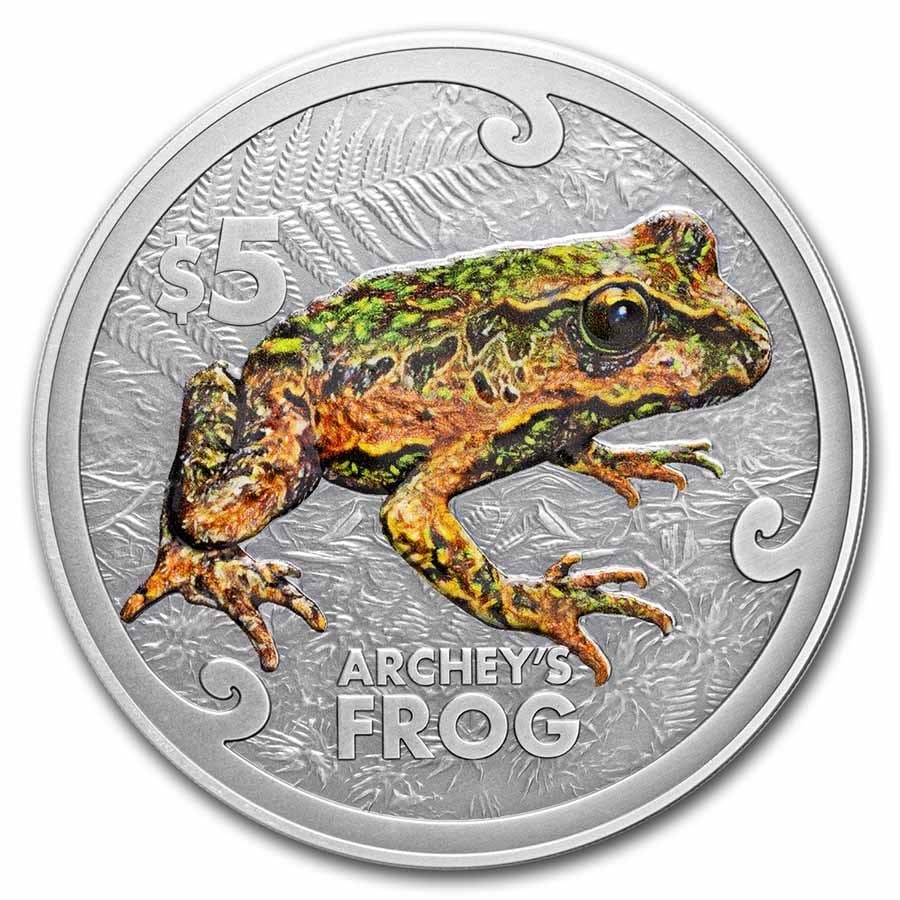 2022 New Zealand 2 oz Silver Antique Archey's Frog (1 of 3)