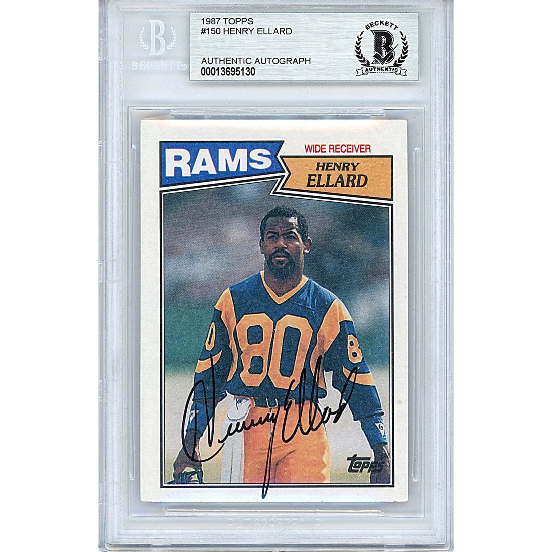 Henry Ellard Signed Los Angeles Rams 1987 Topps Football Card Beckett BAS Autographed Slab: Henry Ellard Signed Los Angeles Rams 1987 Topps Football Card Beckett BAS Autographed Slab This is a Henry Ellard autographed 1987 Topps football trading card #150. Henry Ellard signed the football ca