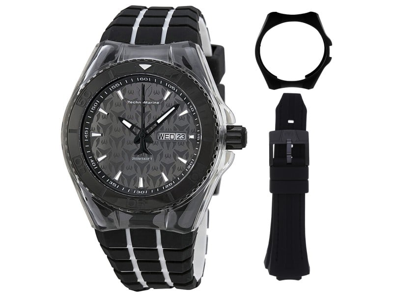 Technomarine womens Cruise: Technomarine womens Cruise Product Code: 113038-39B2A Brand: Technomarine Condition: Pre-Owned Stainless steel case, Rubber strap, Black dial, Quartz movement, Scratch resistant mineral, Water resista