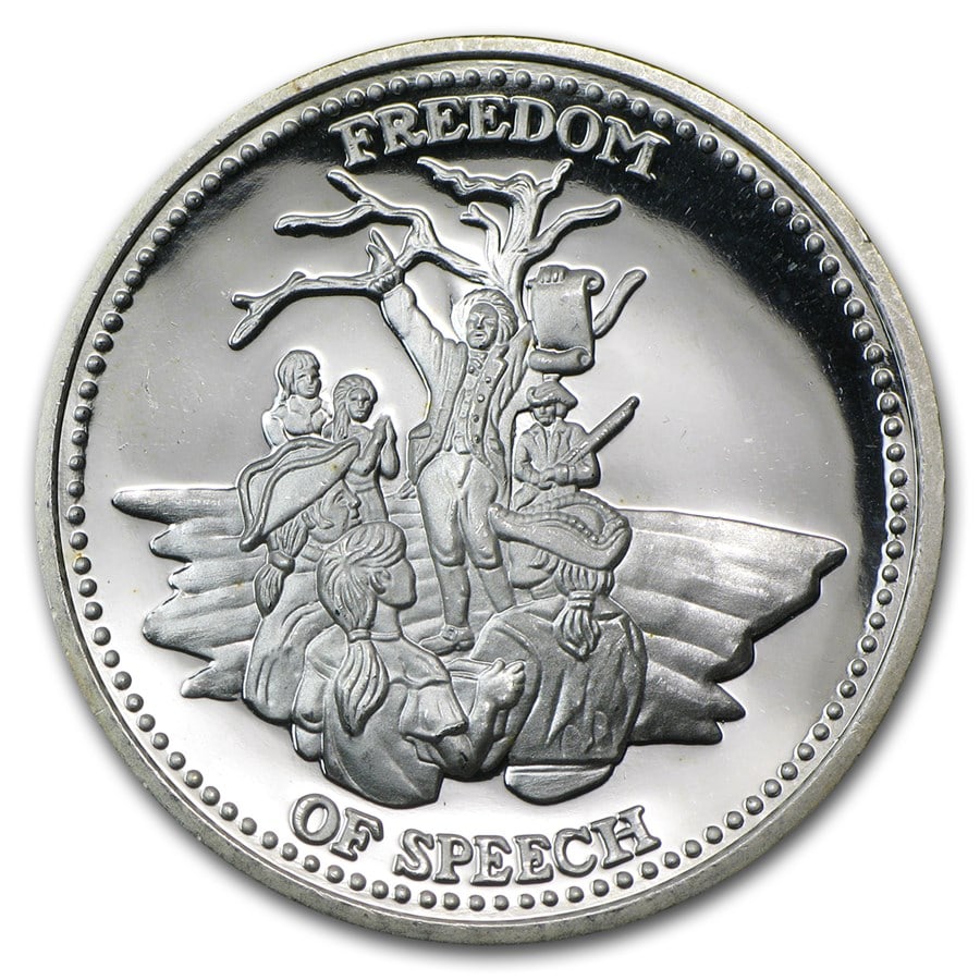 1 oz Silver Round - Johnson Matthey (Freedom of Speech): 1 oz Silver Round - Johnson Matthey (Freedom of Speech) Product ID: 70405 Year: N/A Grade: None Grade Service: None Mint Mark: N/A - Not Available Metal Content: 1 troy oz Purity: .999