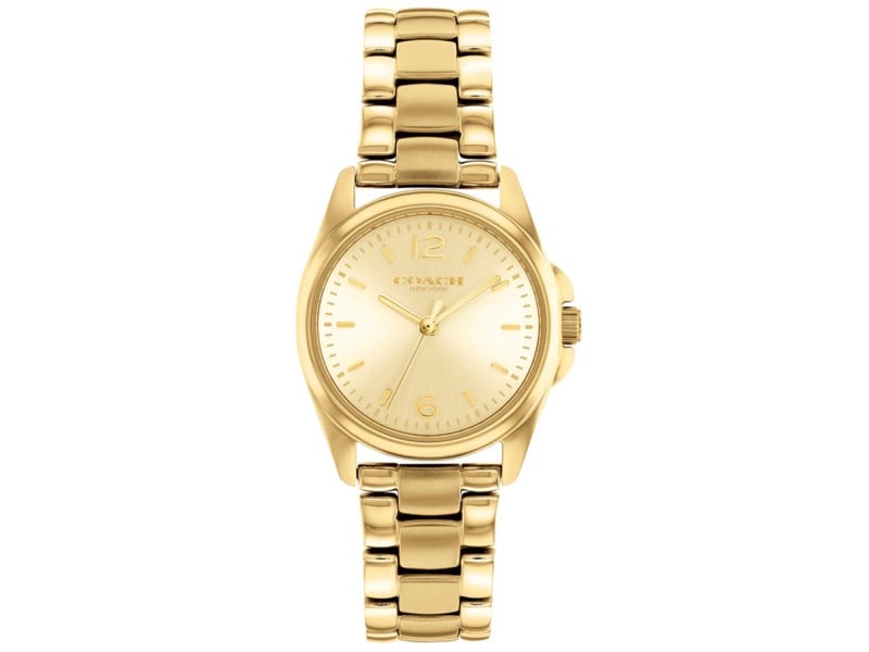 Coach womens Greyson: Coach womens Greyson Product Code: 14503907-39B2A Brand: Coach Condition: Never Worn Stainless steel case, Stainless steel bracelet, Gold dial, Quartz movement, Scratch resistant mineral, Water resist
