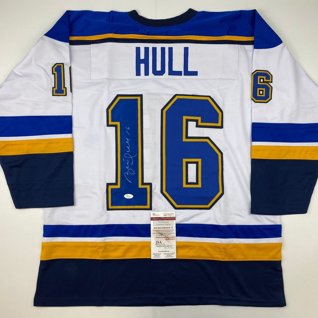 Autographed/Signed Brett Hull St. Louis White Hockey Jersey JSA COA (1 of 4)