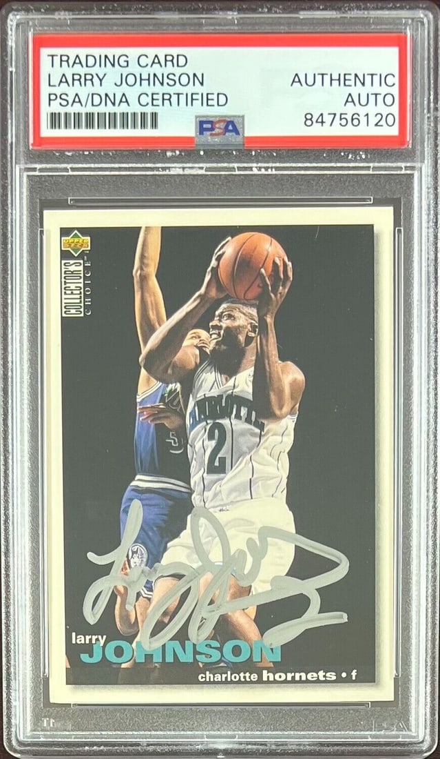 Larry Johnson auto 1995 Upper Deck #2 card Charlotte Hornets PSA Encapsulated: Larry Johnson auto 1995 Upper Deck #2 card Charlotte Hornets PSA Encapsulated Larry Johnson auto 1995 Upper Deck #2 card Charlotte Hornets PSA Encapsulated RBJ no: 7368949629016