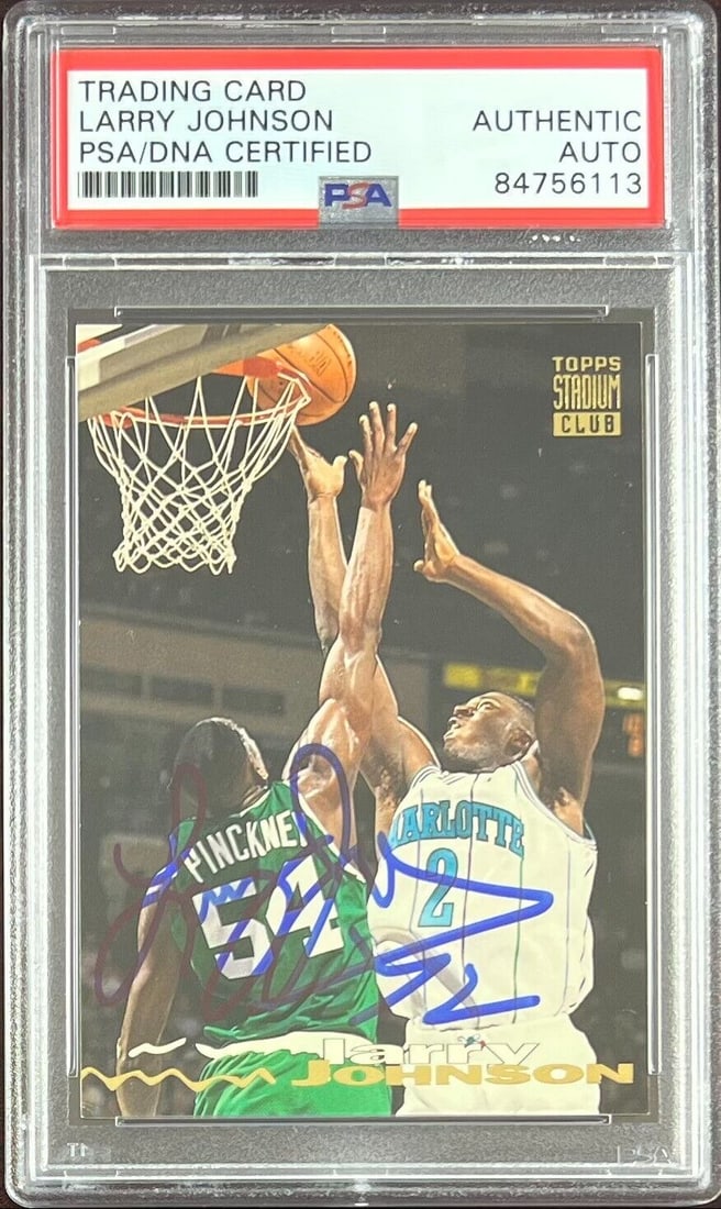 Larry Johnson auto 1993 Topps #323 card Charlotte Hornets PSA Encapsulated: Larry Johnson auto 1993 Topps #323 card Charlotte Hornets PSA Encapsulated Larry Johnson auto 1993 Topps #323 card Charlotte Hornets PSA Encapsulated RBJ no: 7369073950808
