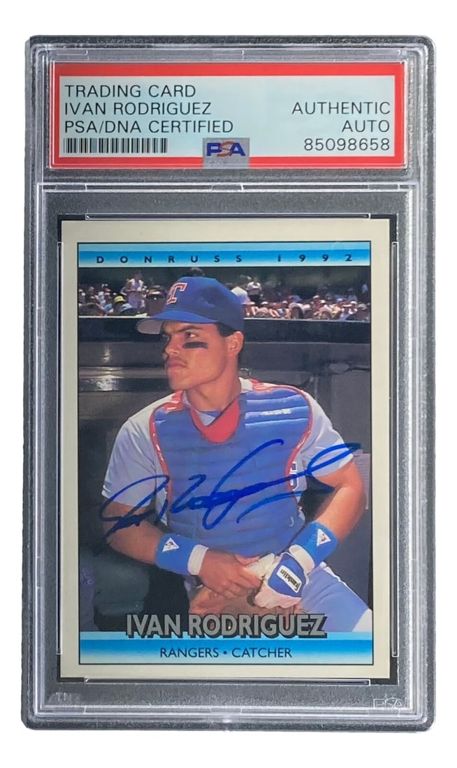 ivan rodriguez signed 1991 leaf #289 texas rangers rookie card PSA/DNA (1 of 2)