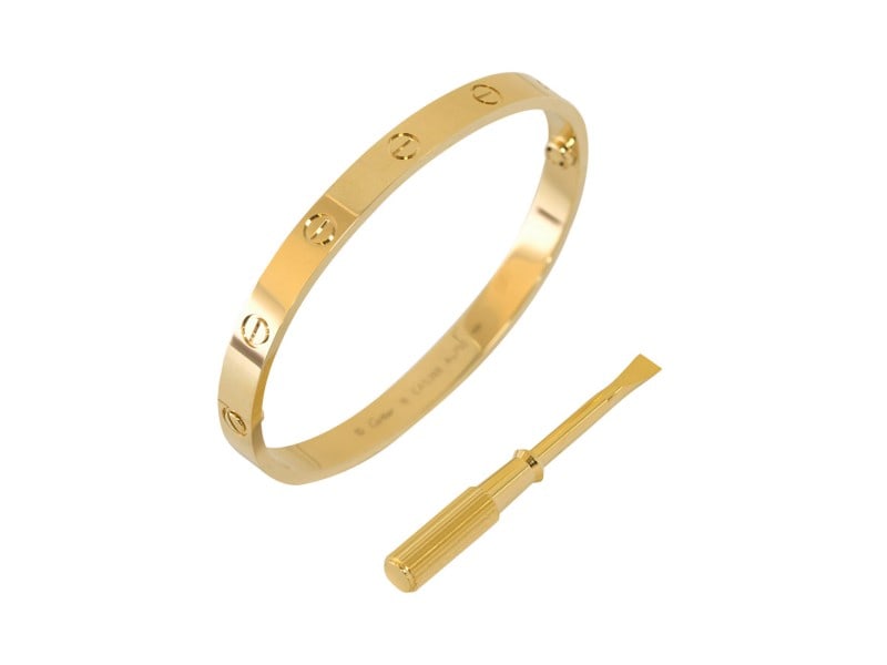 Cartier Love Bracelet 18K Yellow Gold Size 19: Cartier Love Bracelet 18K Yellow Gold Size 19 Product Code: JC1004TFYG19 Brand: Cartier Condition: Never Worn Size: 19 Final Sale: THIS ITEM IS FINAL SALE AND NOT RETURNABLE. Cartier Love Bracelet