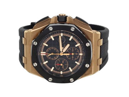 Audemars Piguet Royal Oak Offshore Rose Gold 44mm: Audemars Piguet Royal Oak Offshore Rose Gold 44mm Product Code: 304571185191-E Brand: Audemars Piguet Condition: Pre-Owned Model: Audemars Piguet Royal Oak Offshore Item Specifics: Band Color: Bla