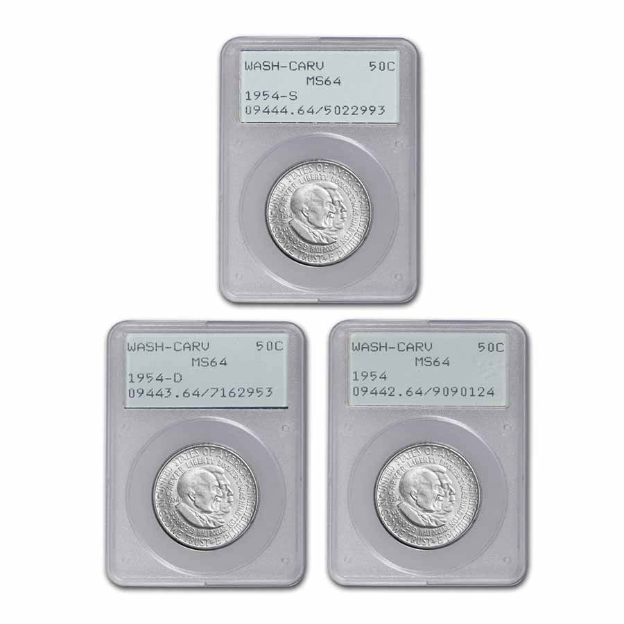 1954-P-D-S Washington-Carver Half Dollar Set MS-64 PCGS (Rattler) (1 of 4)