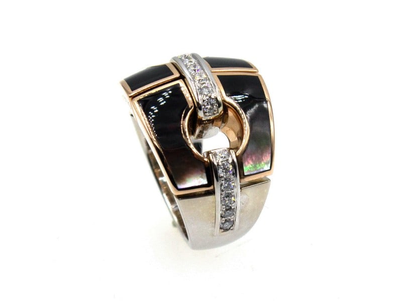 Chimento Noblesse Diamond Mother of Pearl 18 Karat White and Rose Gold Ring: Chimento Noblesse Diamond Mother of Pearl 18 Karat White and Rose Gold Ring Item Specifics: Brand: Chimento Clarity: VS Country/Region of Manufacture: Unknown Diamond Color: F-G Jewelry Type: Ring
