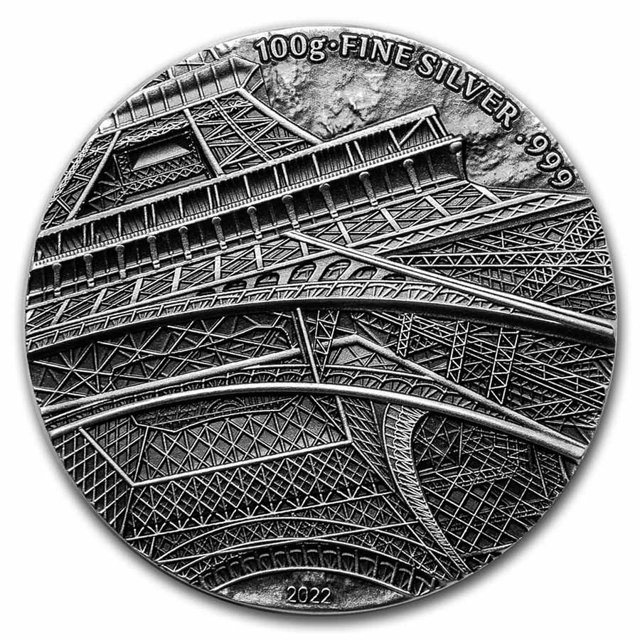 2022 South Korea Silver Coin Tinas View (Eiffel Tower): 2022 South Korea Silver Coin Tinas View (Eiffel Tower) RBJ no: 269248 Year: 2022 Grade: None Grade Service: None Denomination: 15,000 Francs Mint Mark: Not Shown Metal Content: 3.1251 tro