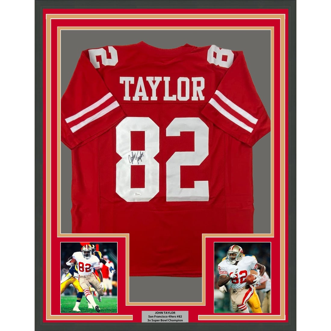 Framed Autographed/Signed John Taylor 33x42 San Francisco Red Jersey JSA COA: Framed Autographed/Signed John Taylor 33x42 San Francisco Red Jersey JSA COA Framed Autographed/Signed John Taylor 33x42 San Francisco Red Jersey JSA COA RBJ no:7242403643480