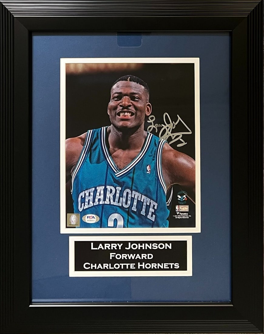 Larry Johnson framed signed 8x10 photo NBA Charlotte Hornets PSA COA: Larry Johnson framed signed 8x10 photo NBA Charlotte Hornets PSA COA Larry Johnson framed signed 8x10 photo NBA Charlotte Hornets PSA COA RBJ no:7353313198168