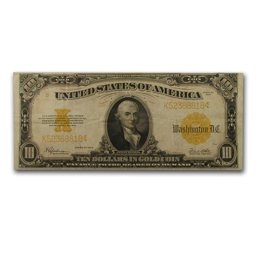 1922 $10 Gold Certificate Hillegas VF (Fr#1173) (1 of 3)