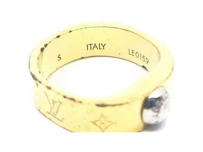 Louis Vuitton Gold Tone Monogram LV Nanogram Ring S 861982 (1 of 10)