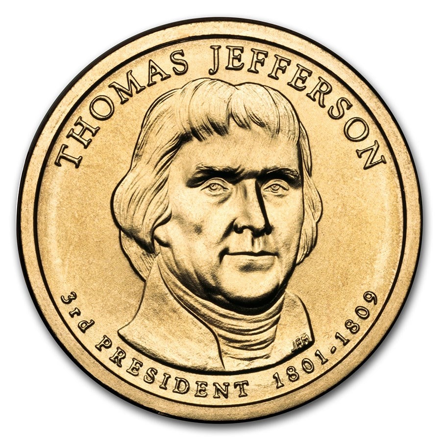 2007-P Thomas Jefferson Presidential Dollar BU: 2007-P Thomas Jefferson Presidential Dollar BU Product ID: 27184 Year: 2007 Grade: Brilliant Unc Grade Service: None Denomination: $1.00 Mint Mark: P - Philadelphia Metal Content: 0 troy