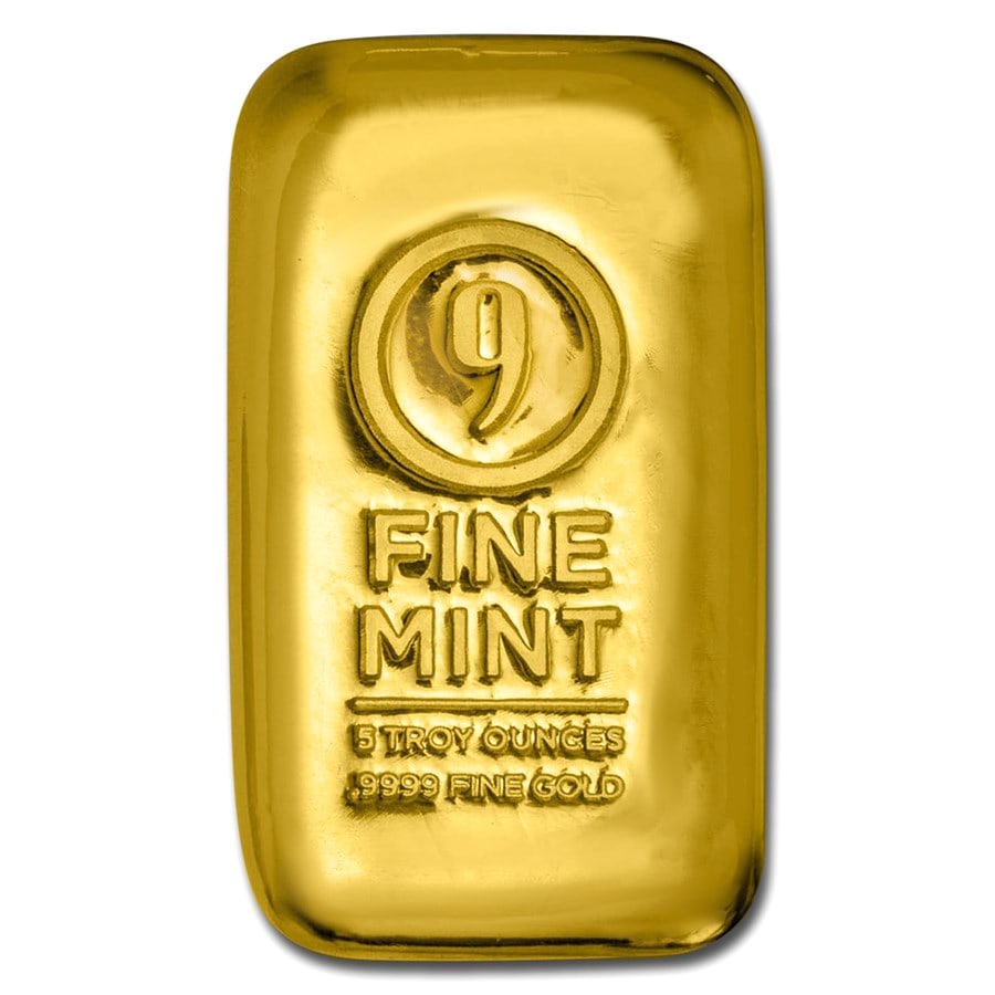 5 oz Cast-Poured Gold Bar - 9Fine Mint (1 of 2)