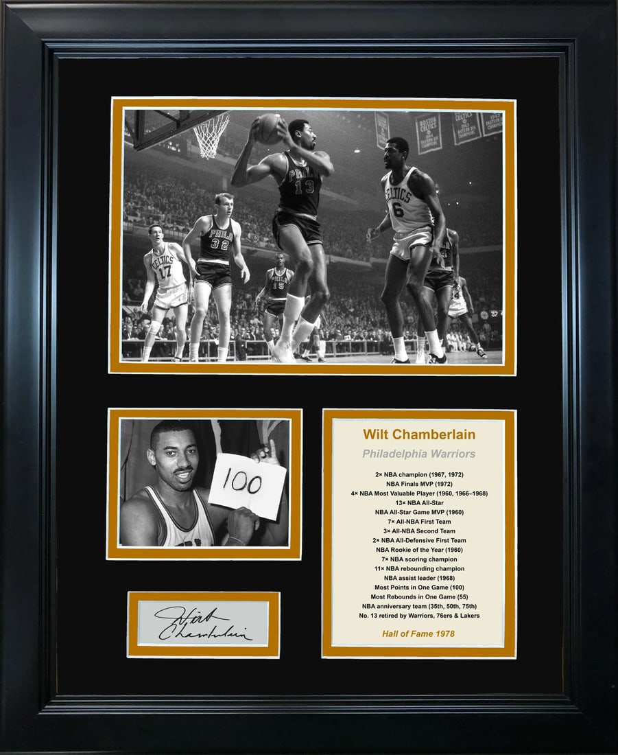 Framed Wilt Chamberlain HOF Facsimile Laser Engraved Signature 12"x15" Photo (1 of 1)