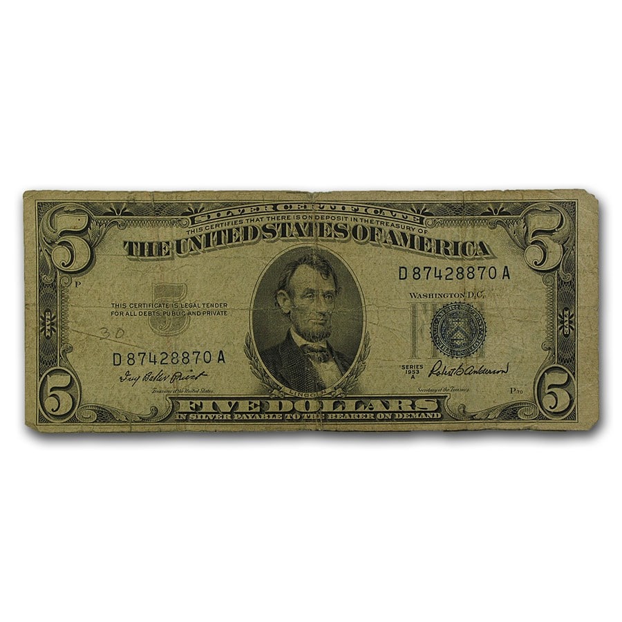 1953's $5.00 Silver Certificate Cull/Good (1 of 2)