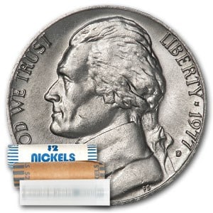 1977-D Jefferson Nickel 40-Coin Roll BU: 1977-D Jefferson Nickel 40-Coin Roll BU Product ID: 19148 Year: 1977 Grade: Brilliant Unc Grade Service: None Denomination: 5 Cents Mint Mark: D - Denver Metal Content: 0 troy oz
