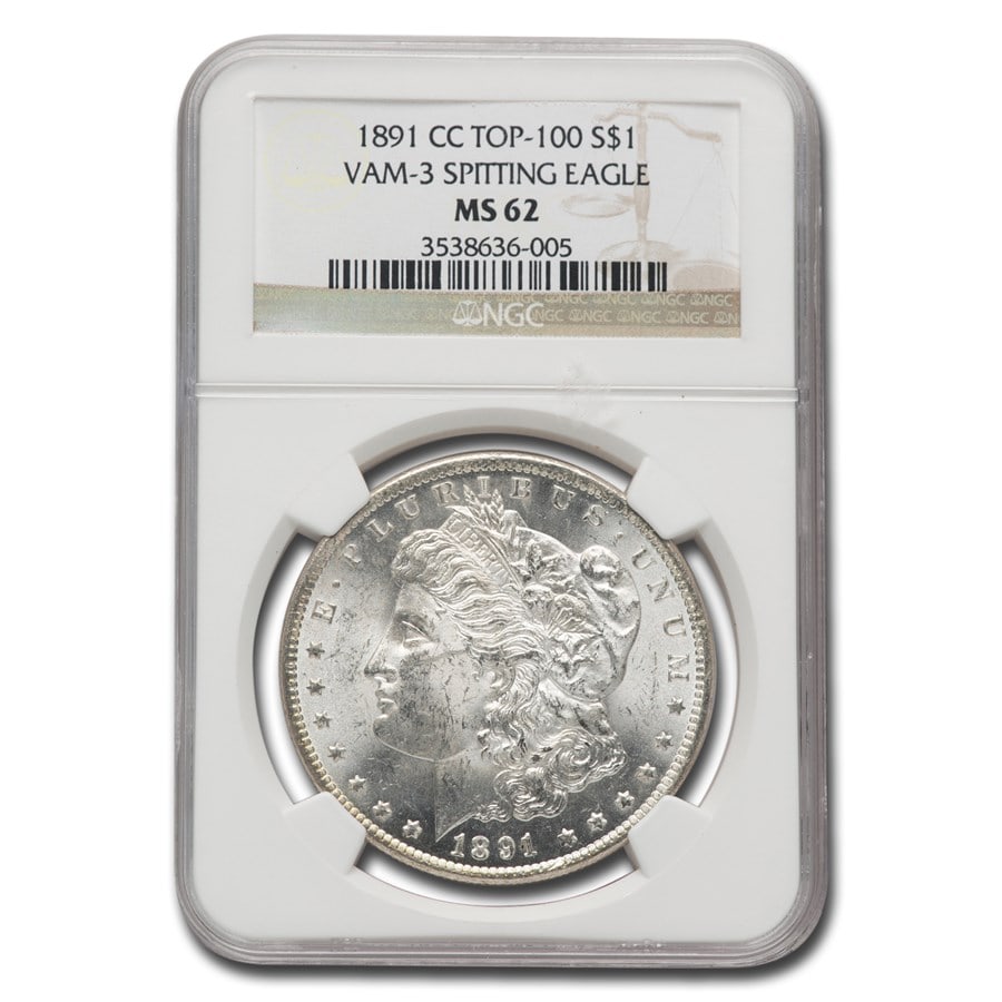 1891-CC Morgan Dollar MS-62 NGC (VAM-3, Spitting Eagle, Top-100) (1 of 4)