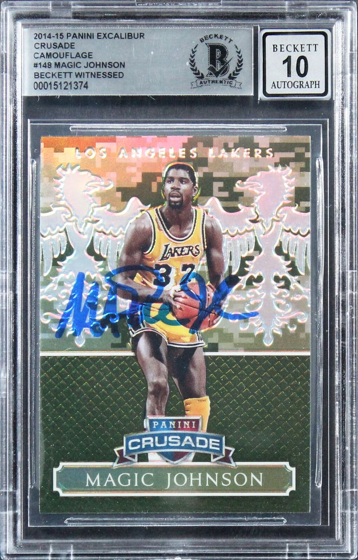 Magic Johnson Signed 2014 Panini Excalibur CC #148 Card Auto 10! BAS Slabbed (1 of 2)