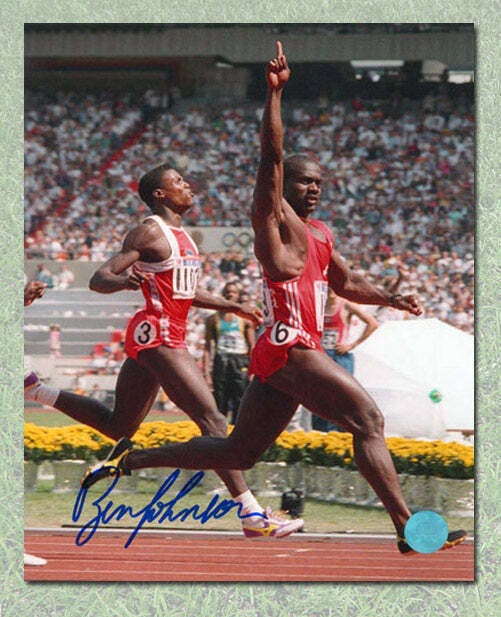 Ben Johnson Autographed Olympic Run vs Lewis 8x10 Photo: Ben Johnson Autographed Olympic Run vs Lewis 8x10 Photo Ben Johnson Autographed Olympic Run vs Lewis 8x10 Photo SKU: RBJ7239022444632