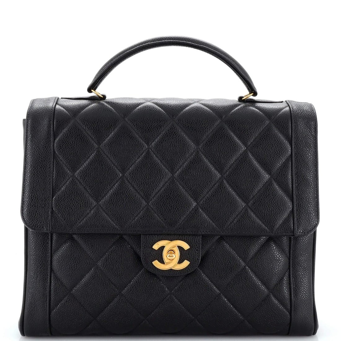 Chanel Vintage Two-Tone Kelly Top Handle Bag Quilted Caviar Jumbo: Chanel Vintage Two-Tone Kelly Top Handle Bag Quilted Caviar Jumbo Exterior Color: Black Interior Color: Black Exterior Material: Leather Interior Material: Leather Hardware Color: Gold Accessories