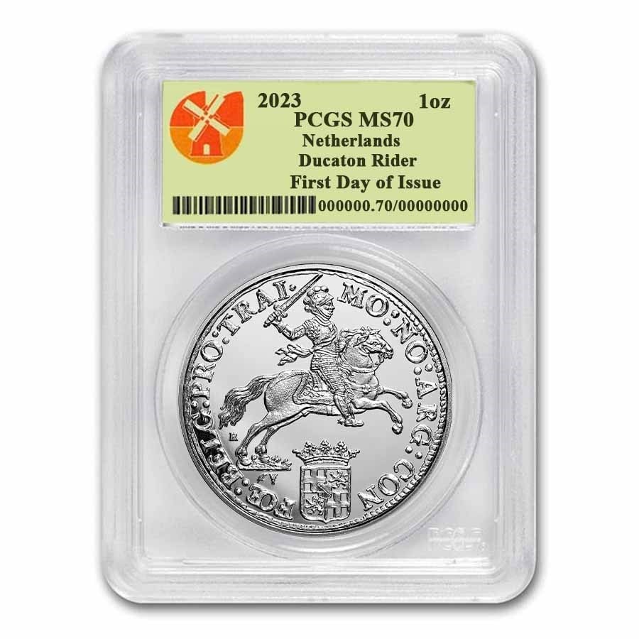 2023 Netherlands 1 oz Silver Ducaton Rider MS-70 PCGS (FDI) (1 of 3)