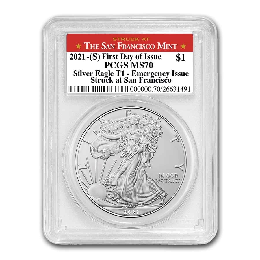 2021 (S) American Silver Eagle MS-70 PCGS (FDI, San Francisco) (1 of 4)