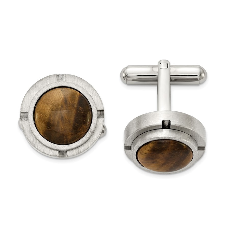 Stainless Steel Brushed and Polished with Tiger's Eye Cuff Links (1 of 1)