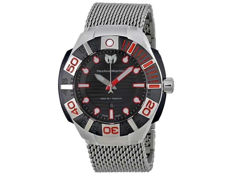 Technomarine mens Reef: Technomarine mens Reef Product Code: 513005-39B2A Brand: Technomarine Condition: Pre-Owned Stainless steel case, Stainless steel bracelet, Black dial, Quartz movement, Scratch resistant sapphire, Wate