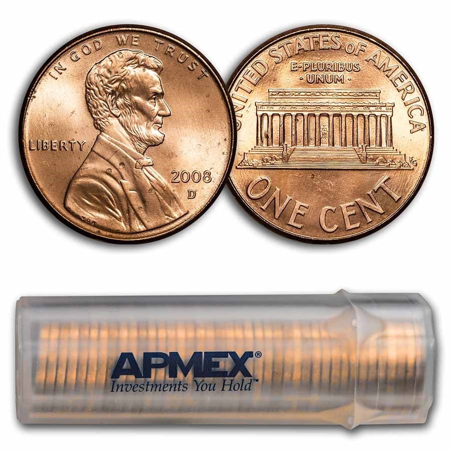 2008-D Lincoln Cent 50-Coin Roll BU: 2008-D Lincoln Cent 50-Coin Roll BU Product ID: 34212 Year: 2008 Grade: Brilliant Unc Grade Service: None Denomination: 1 Cent Mint Mark: D - Denver Metal Content: 0 troy oz Puri
