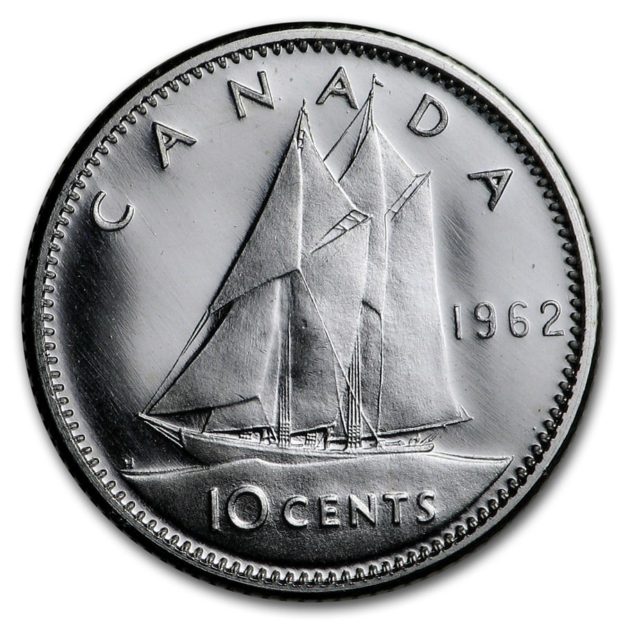 1962 Canada Silver 10 Cents Bluenose Sailboat BU/Prooflike (1 of 2)