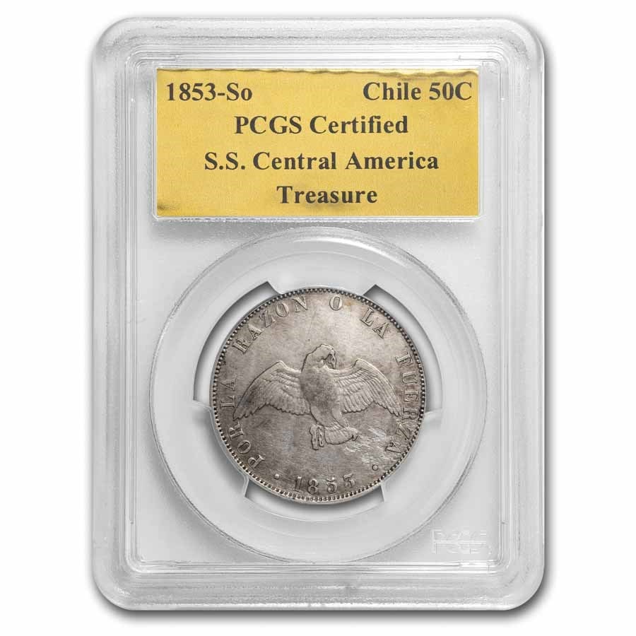 1853-So Chile Silver 50 Centavos SS Central America PCGS (1 of 3)