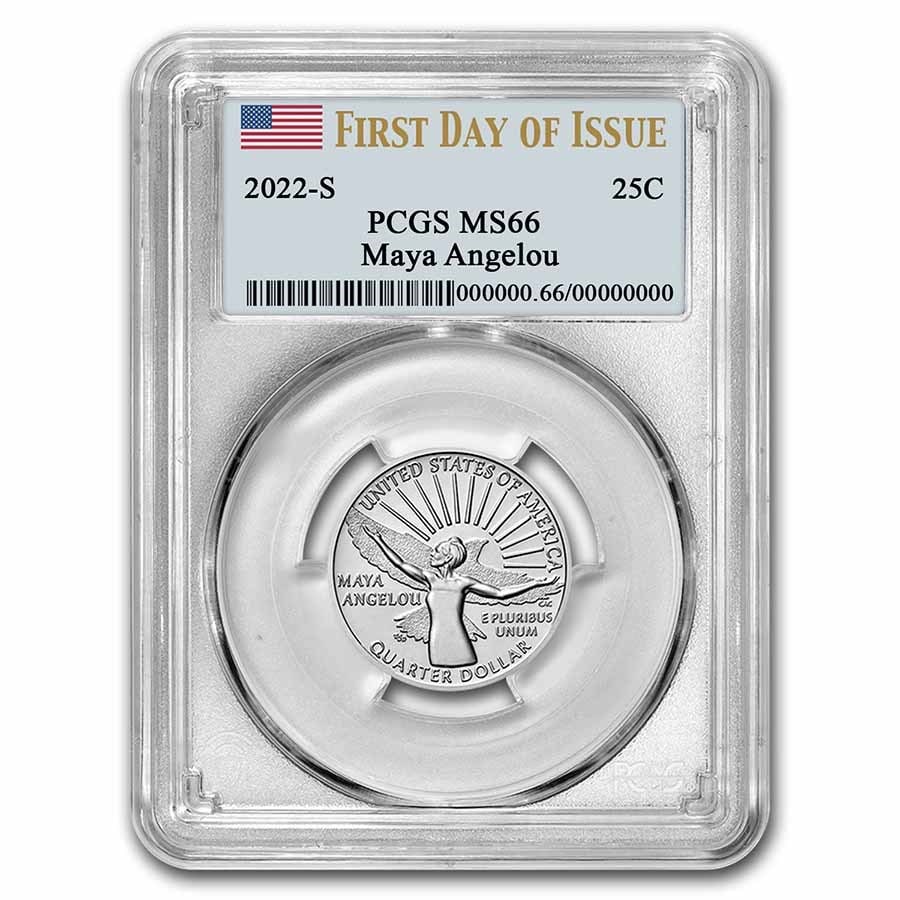 2022-S Maya Angelou American Women Quarter MS-66 PCGS (FDI): 2022-S Maya Angelou American Women Quarter MS-66 PCGS (FDI) Product ID: 249180 Year: 2022 Grade: MS-66 Grade Service: PCGS Denomination: 25 Cents Mint Mark: S - San Francisco Metal Conten